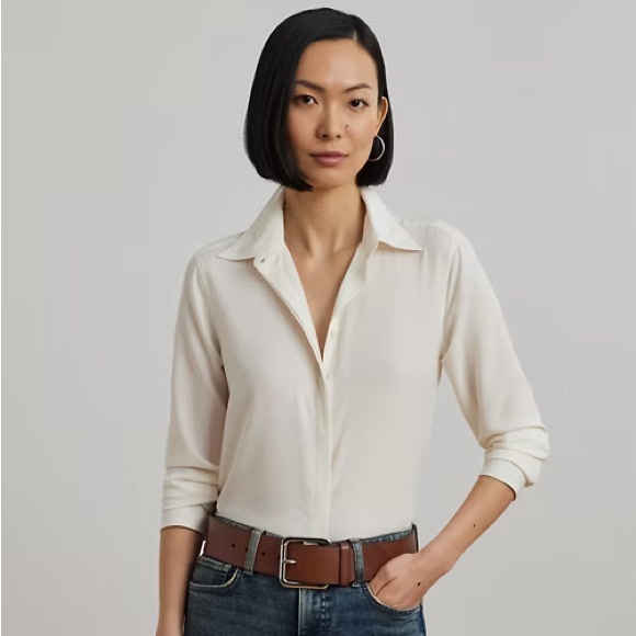 NWT Lauren Ralph Lauren Classic Fit Crepe Shirt - Picture 1 of 12